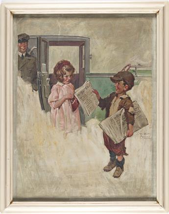 WILLIAM MEADE PRINCE (1893-1951) Little Girl and Newsie. [ADVERTISING / CARS / DODGE]
